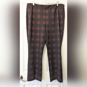 Nanett Lepore Women's stretch streigh leg plaid back brown pull-on pants size XL